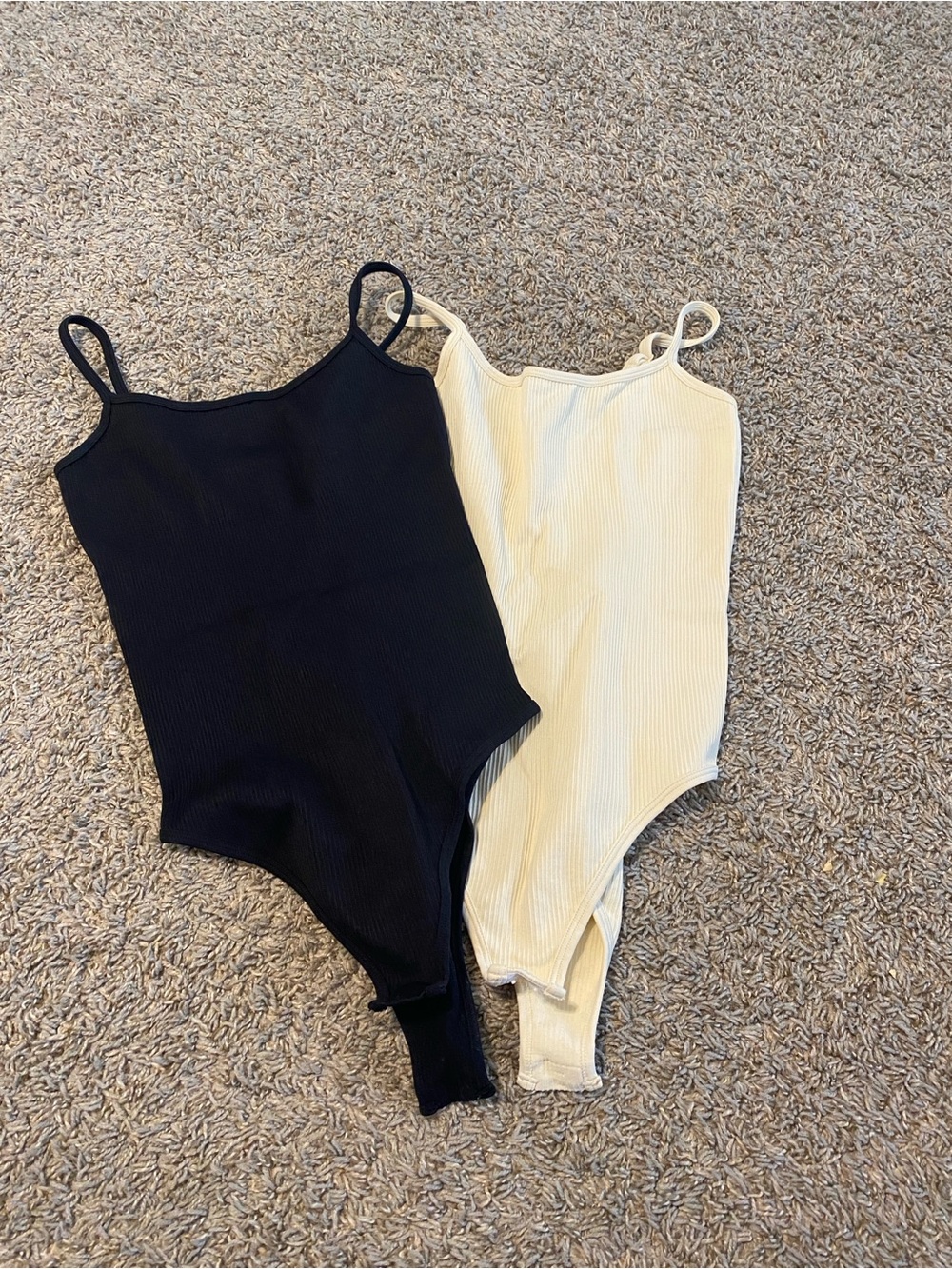 Ribbed Spaghetti-Strap Bodysuit Duo — Black and Cream